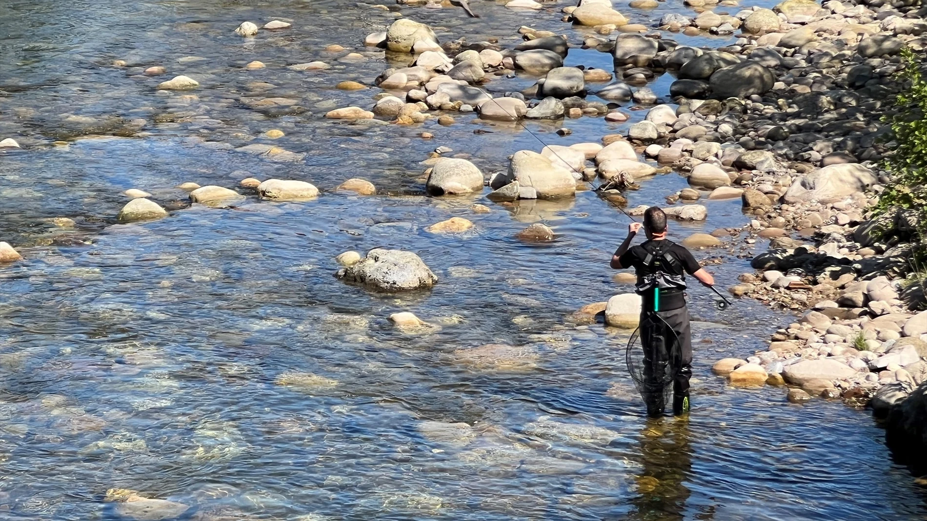 Persona pescando en el río