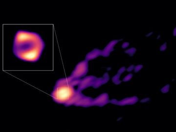 Imagen del agujero negro y su chorro de energía