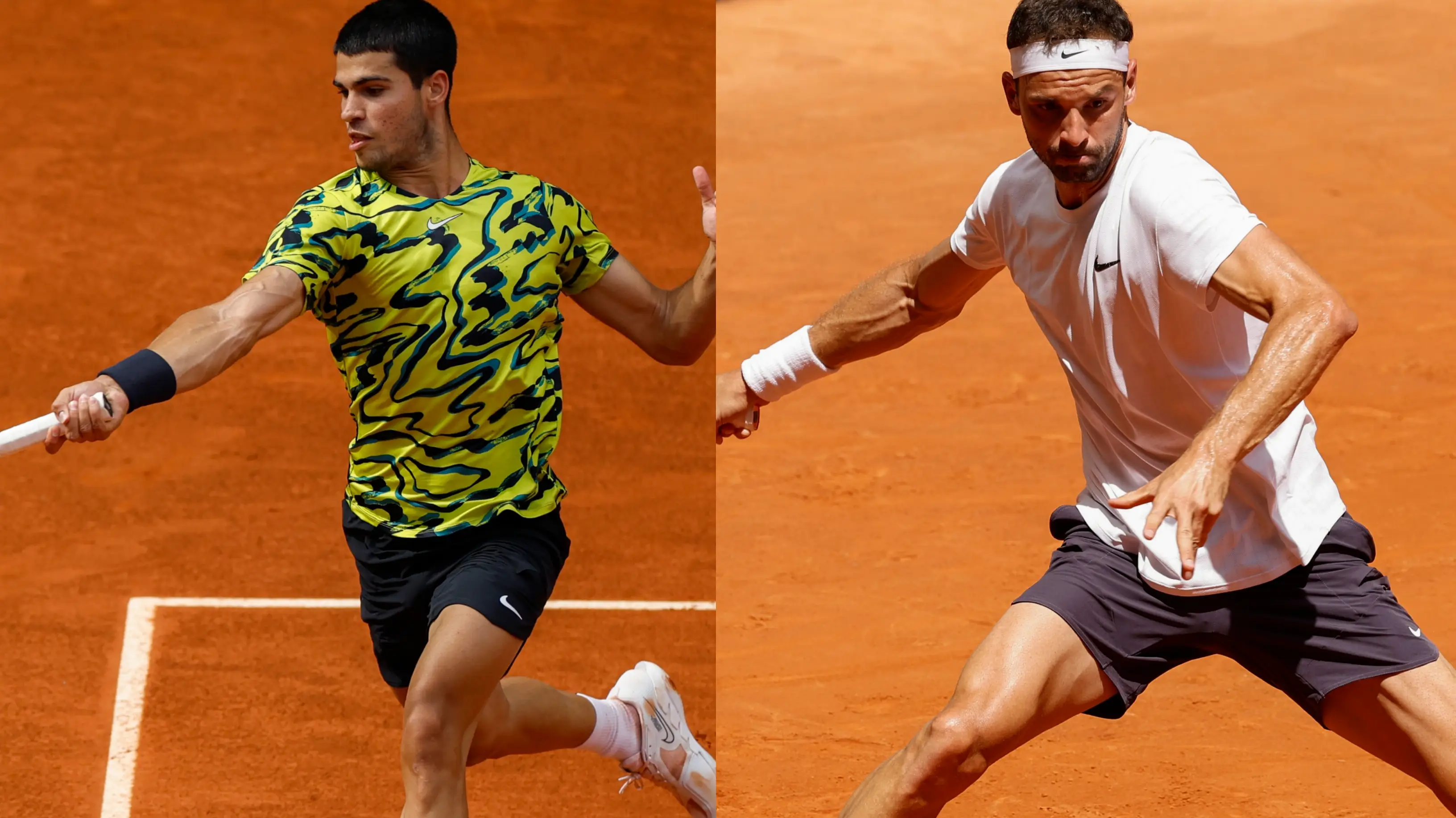 Alcaraz y Dimitrov en sus respectivos debuts en el MMO 2023 Alcaraz y Dimitrov en sus respectivos debuts en el MMO 2023