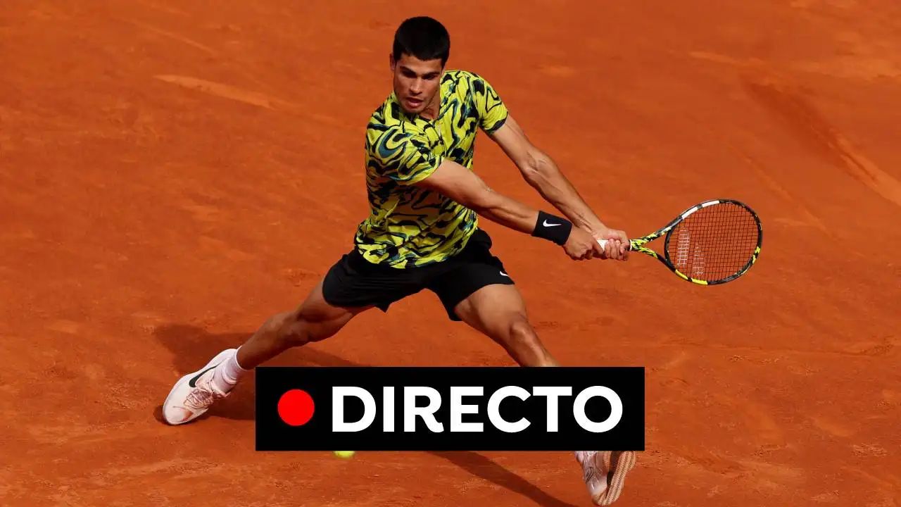 Alcaraz, en acci&oacute;n en la Caja M&aacute;gica durante el Mutua Madrid Open