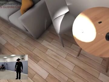 Con gafas de 3D alumnos de la Guardia Civil inspecciona la escena virtual de un crimen