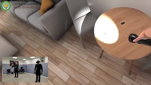 Con gafas de 3D alumnos de la Guardia Civil inspecciona la escena virtual de un crimen Con gafas de 3D alumnos de la Guardia Civil inspecciona la escena virtual de un crimen