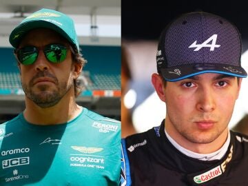 Fernando Alonso (Aston Martin) y Esteban Ocon (Alpine)