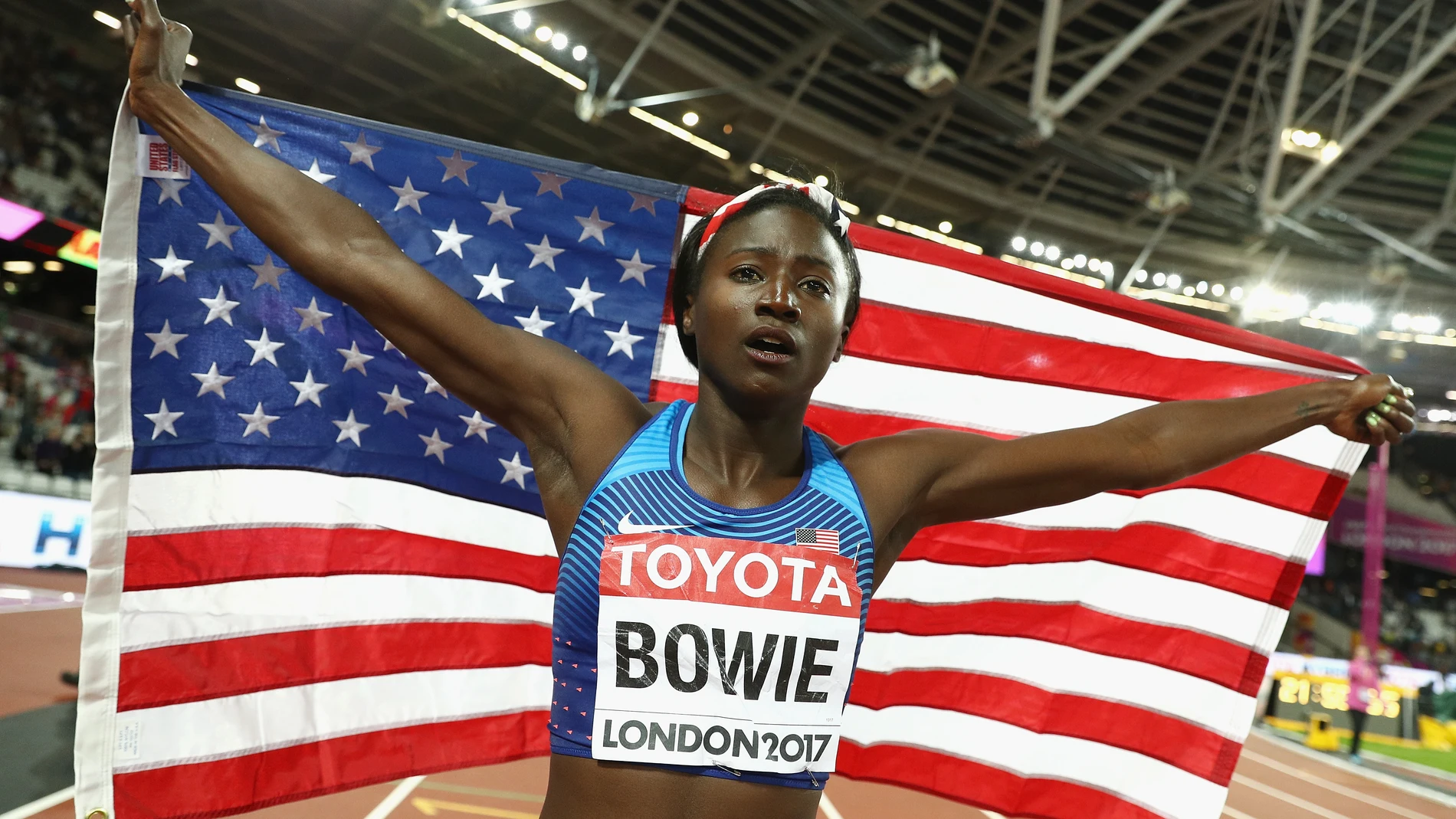 Tori Bowie en los Mundiales de atletismo en Londres