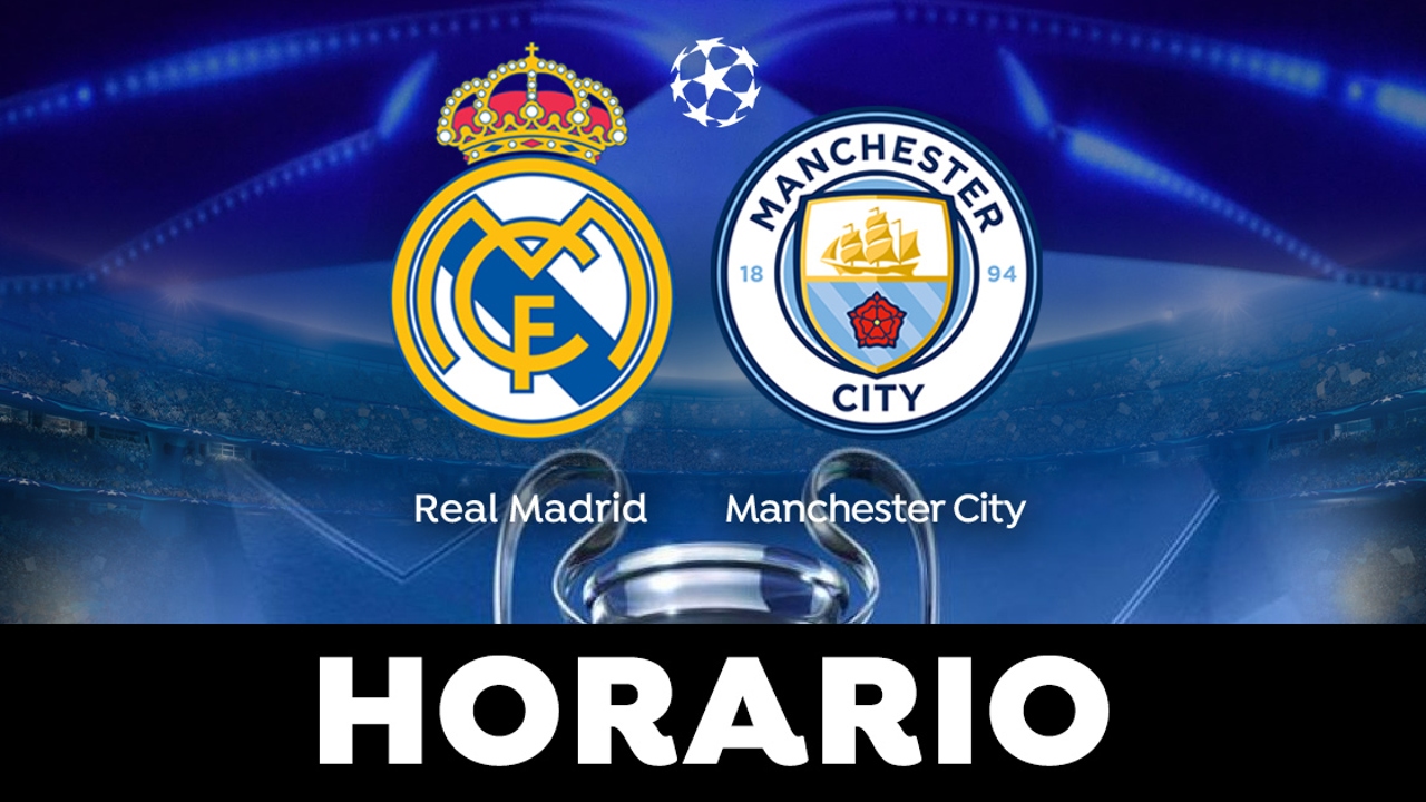  The image shows the logos of Real Madrid and Manchester City, with the words 'Real Madrid' and 'Manchester City' written underneath each logo. The words 'Champions League' are written in the middle of the two logos, with the words '2003' written underneath. The background is a dark blue color, with a light blue gradient at the top and a dark blue gradient at the bottom.