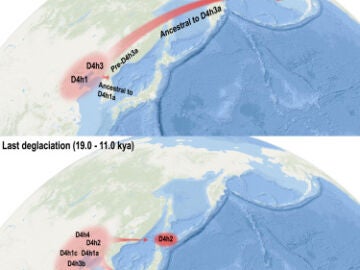 Mapa de migraciones en la Edad de Hielo  