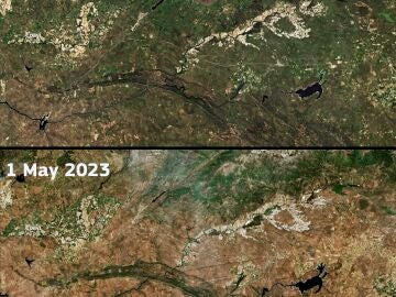 La imágen captada por un satélite que evidencia la sequía que vive Extremadura