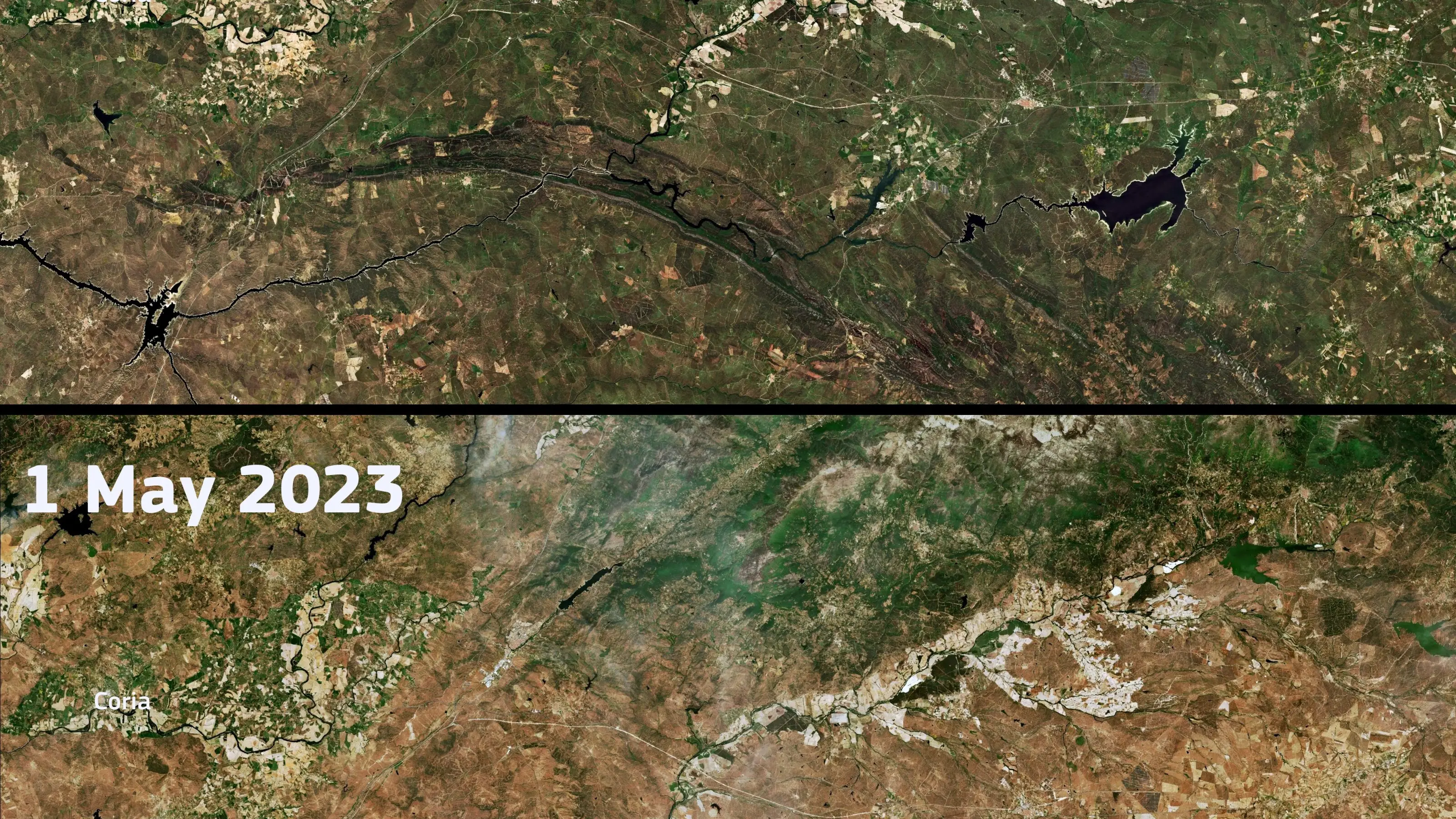 La im&aacute;gen captada por un sat&eacute;lite que evidencia la sequ&iacute;a que vive Extremadura