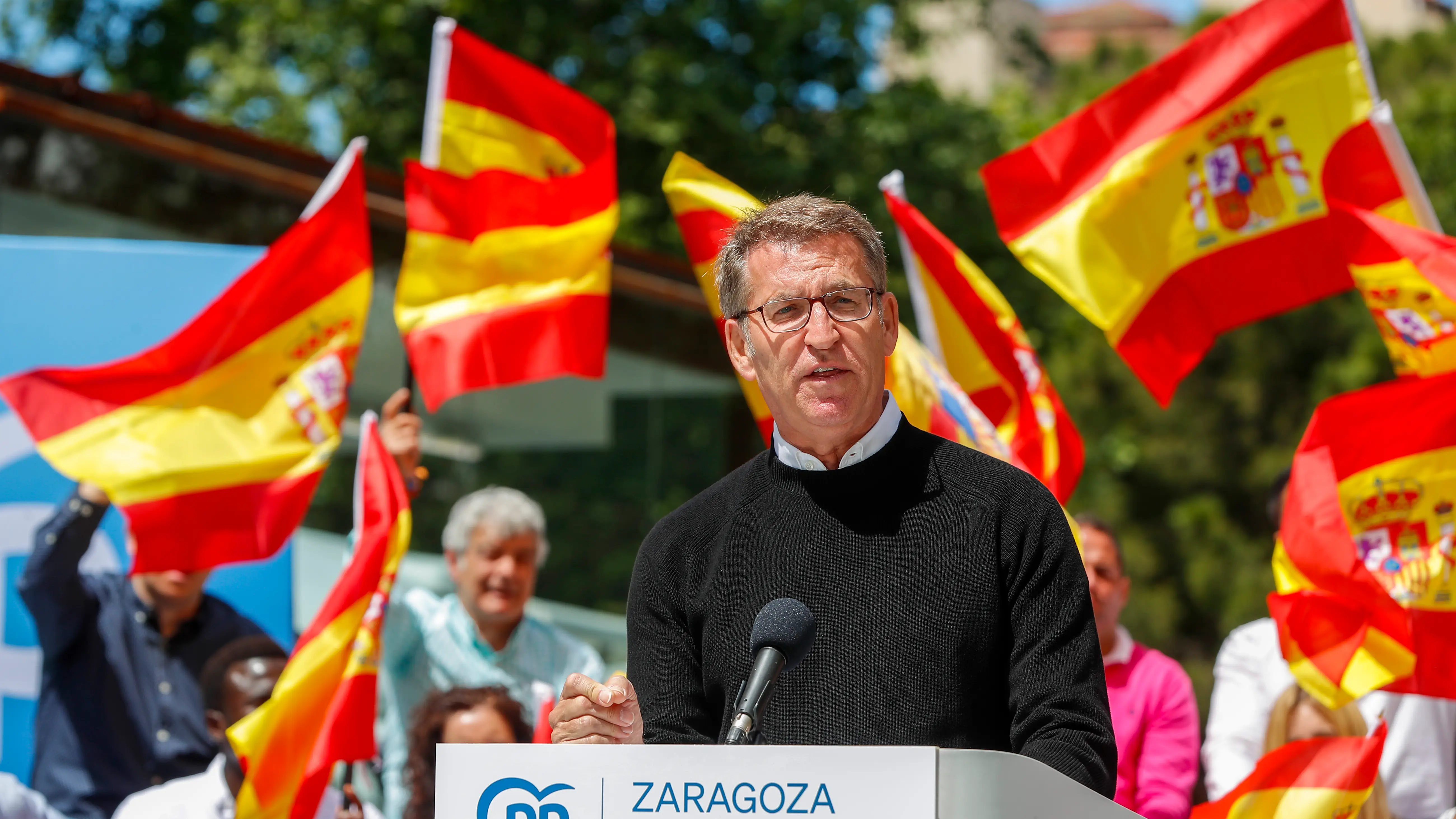 El l&iacute;der del Partido Popular, Alberto N&uacute;&ntilde;ez Feij&oacute;o, en Zaragoza