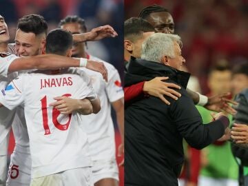 Los jugadores de Sevilla y Roma celebran el pase a la final de la Europa League