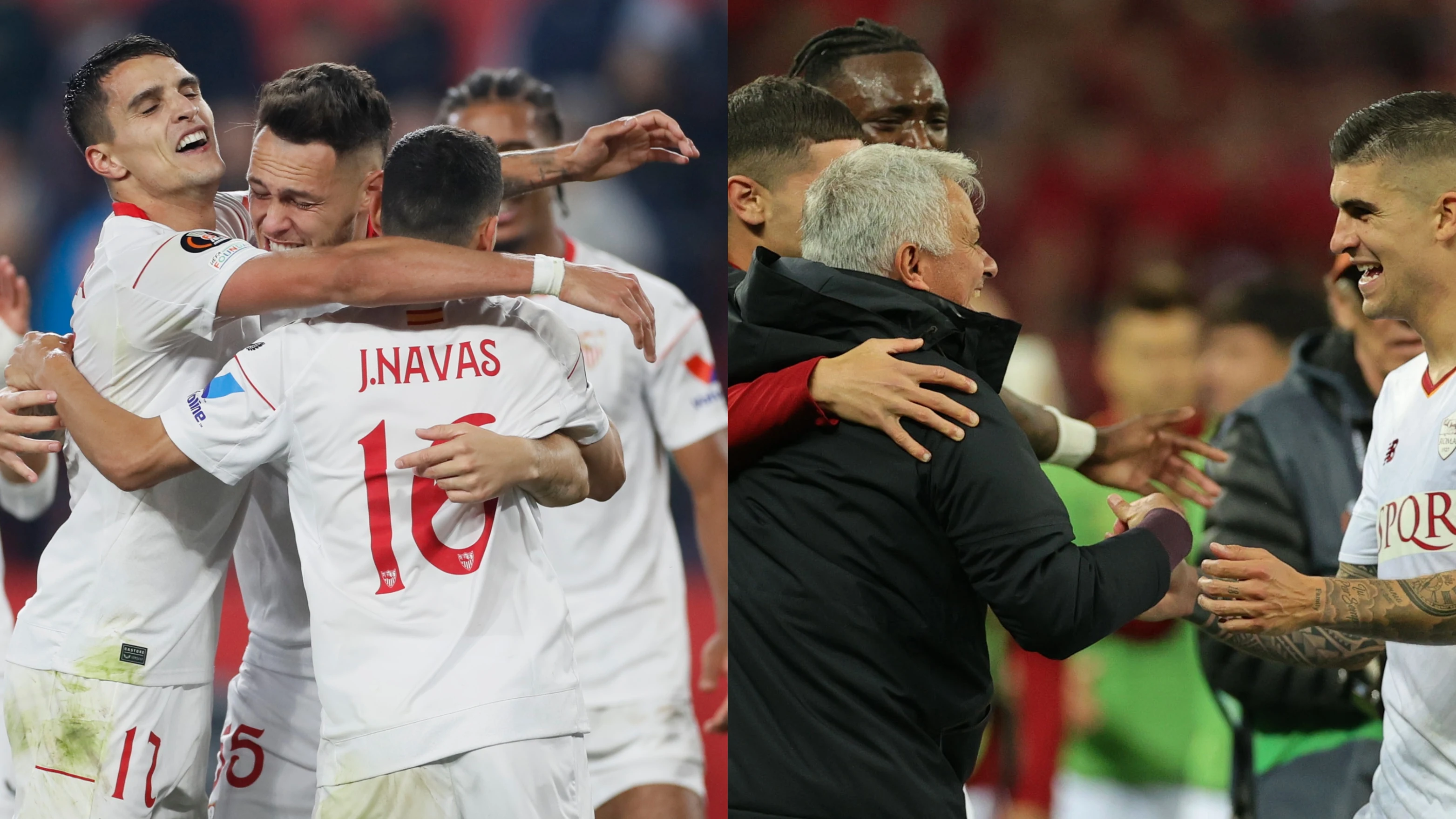 Los jugadores de Sevilla y Roma celebran el pase a la final de la Europa League Los jugadores de Sevilla y Roma celebran el pase a la final de la Europa League