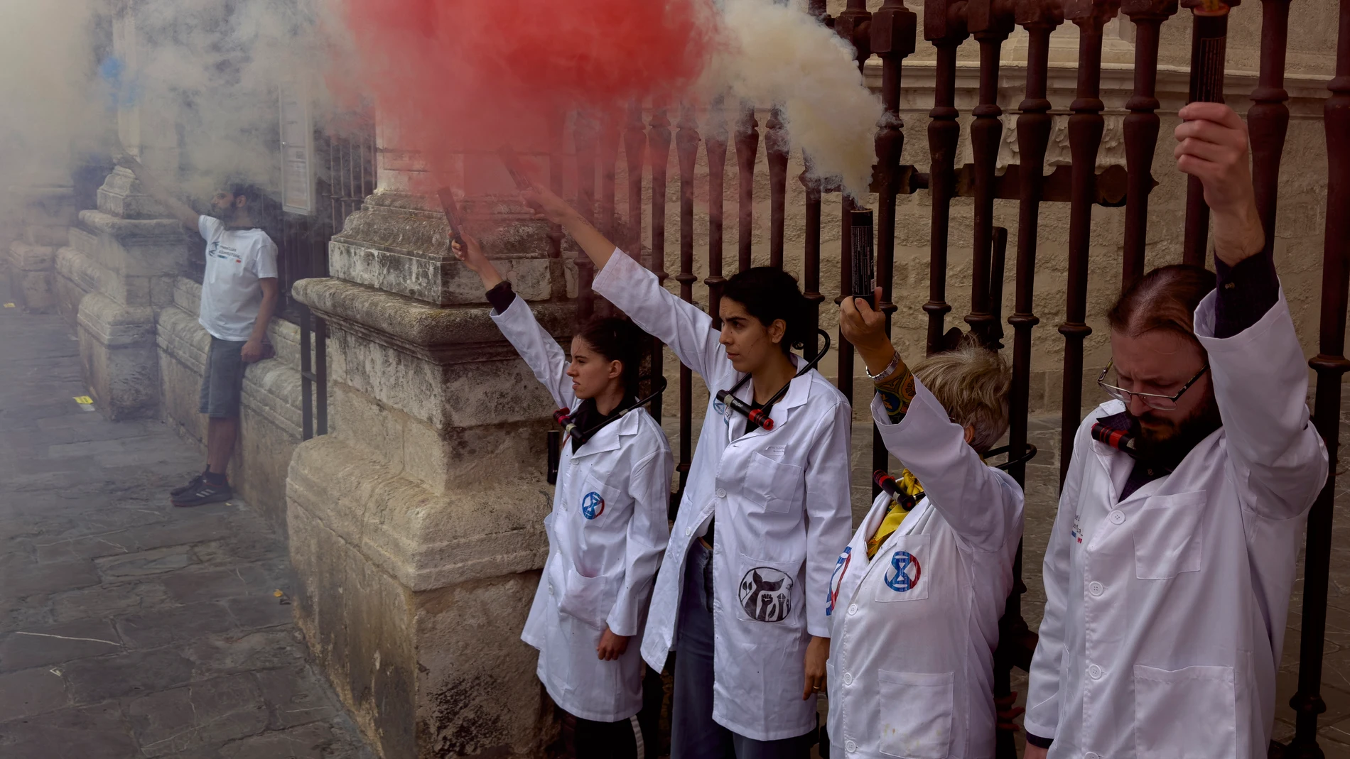 Varios activistas de Rebelión Científica protestan encadenados en la catedral de Sevilla