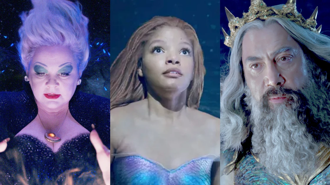 Melissa McCarthy, Halle Bailey y Javier Bardem como Úrsula, Airel y Tritón en 'La Sirenita' Melissa McCarthy, Halle Bailey y Javier Bardem como Úrsula, Airel y Tritón en 'La Sirenita'