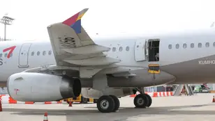 Avión tras un aterrizaje de emergencia en el aeropuerto de Daegu