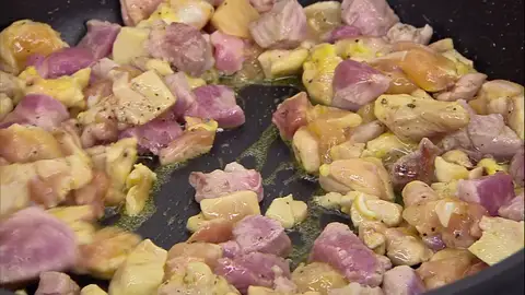 Rehoga la carne de pollo y de cerdo rehoga la carne de pollo y de cerdo