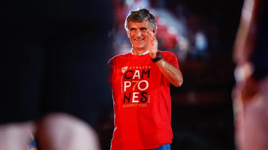 Mendilibar, durante la fiesta de la Europa League