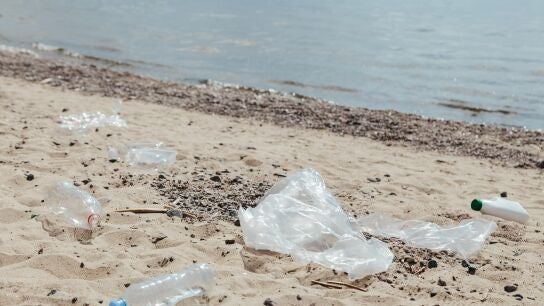 Residuos pl&aacute;sticos en la playa