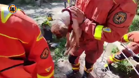 El rescate a un perro atrapado en un pozo El rescate a un perro atrapado en un pozo