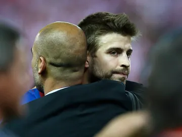 Guardiola y Piqué en la Copa del Rey 2012 Guardiola y Piqué en la Copa del Rey 2012