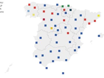 Mapa de los nuevos alcaldes en las capitales de provincia