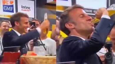 Emmanuel Macron se bebe una cerveza de trago en una celebración de rugby y le llueven las críticas
