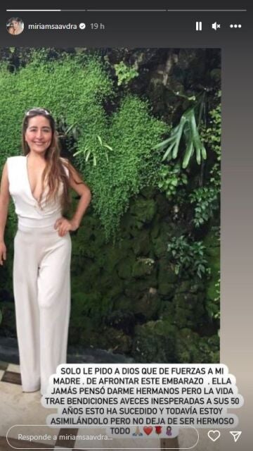 Miriam Saavedra anuncia que su madre está embarazada