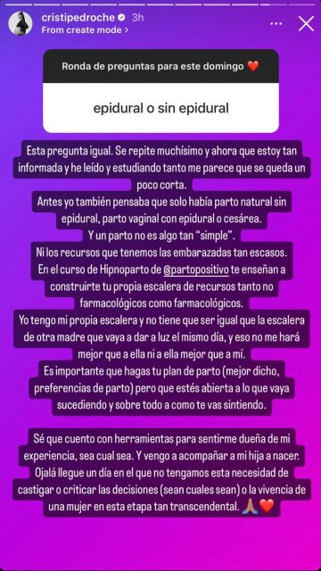 Le preguntan a Cristina Pedroche sobre si usará la epidural en el parto