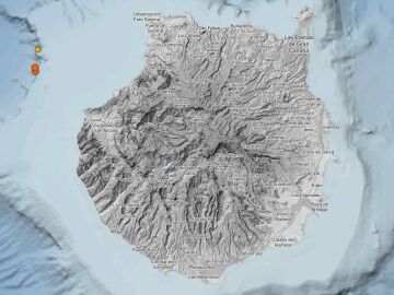 Mapa del IGN de la isla de Gran Canaria con la ubicación de los tres terremotos de este jueves