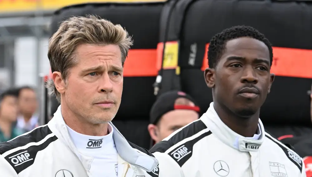 Brad Pitt y Damson Idris durante el rodaje de su nueva película de F1