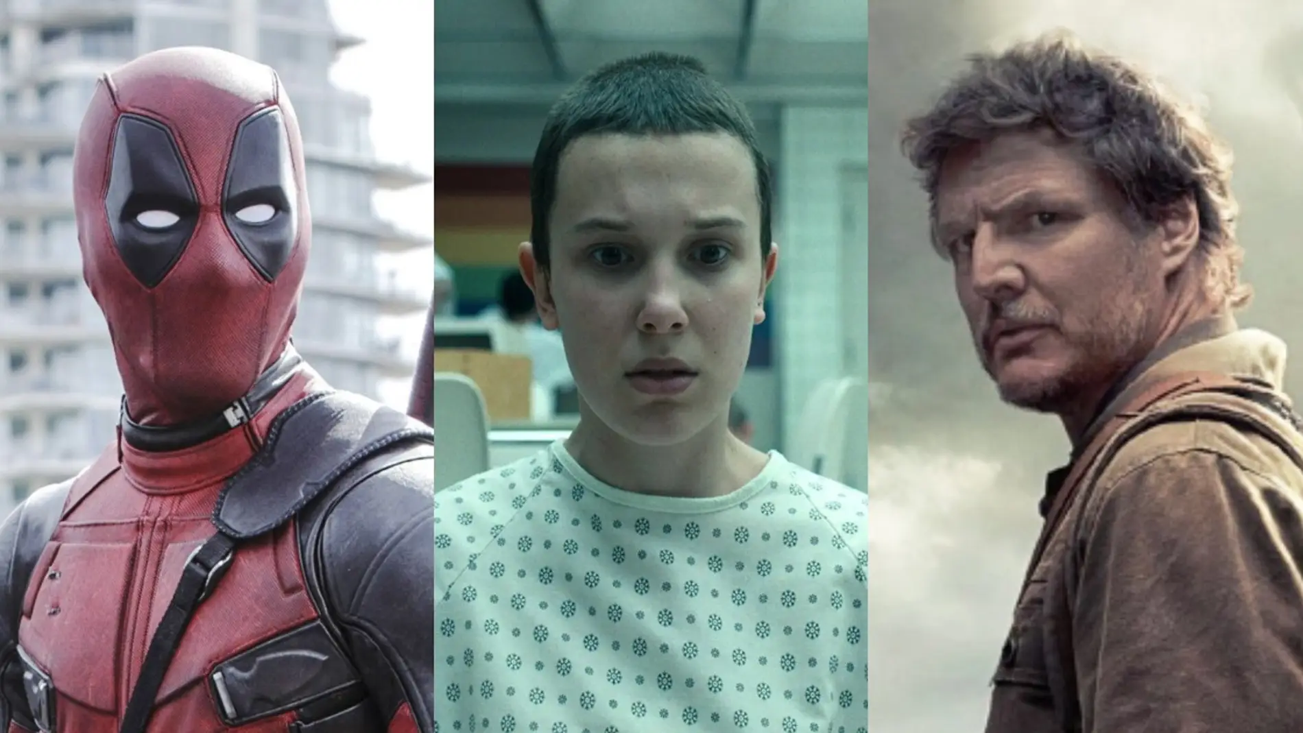 Ryan Reynolds en 'Deadpool', Millie Bobby Brown en 'Stranger Things' y Pedro Pascal en 'The last of us'