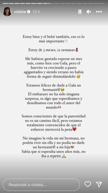 Violeta Mangriñán revela de cuántas semanas se encuentra