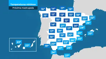 Temperaturas mínimas en la próxima madrugada Temperaturas mínimas en la próxima madrugada