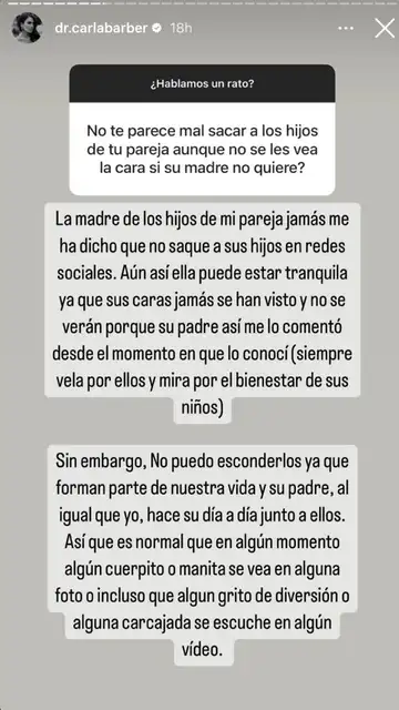 Carla Barber habla sobre los hijos de su pareja Carla Barber habla sobre los hijos de su pareja