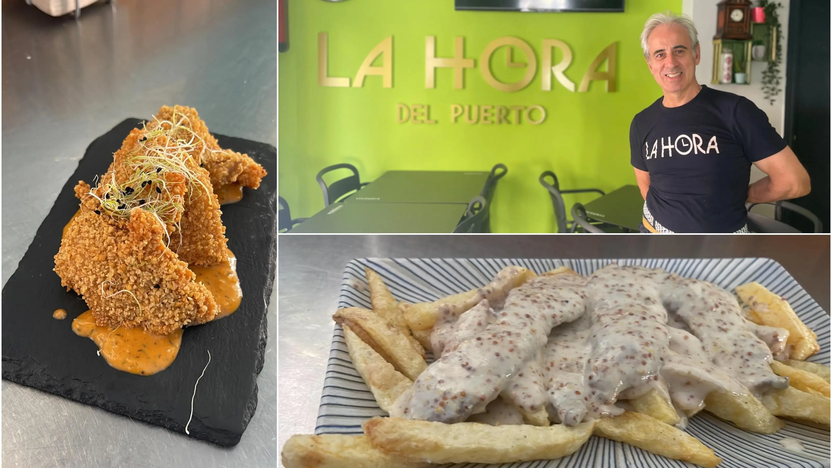 El dueño del restaurante y dos de sus platos El dueño del restaurante y dos de sus platos
