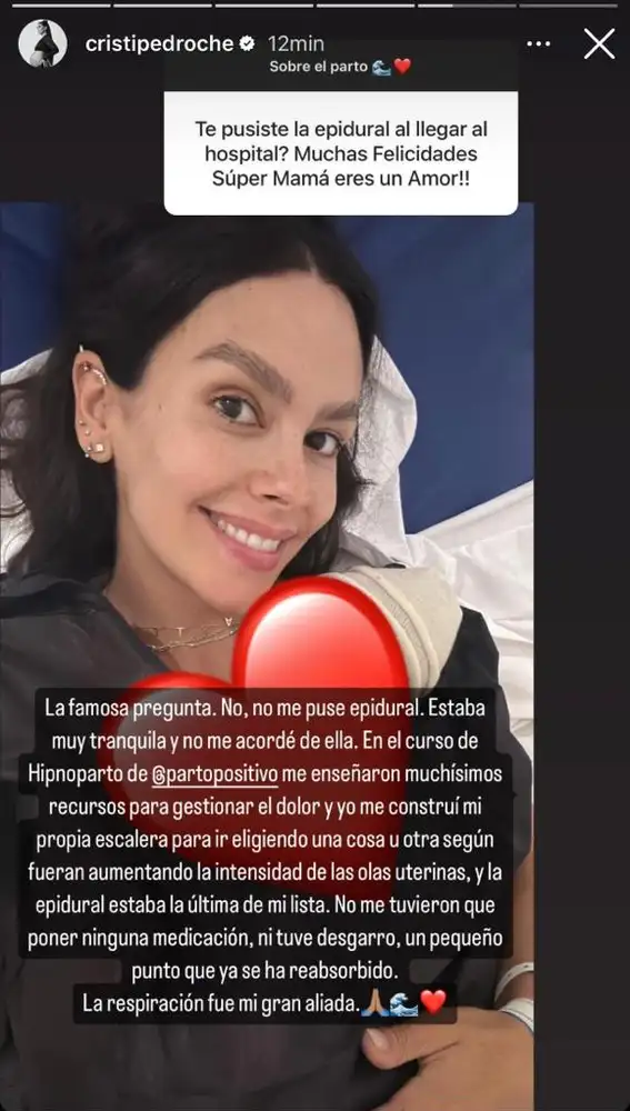 Cristina Pedroche confiesa si utilizó la epidural o no