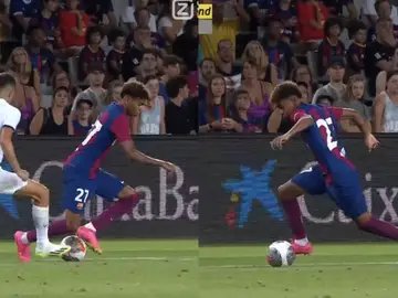 Lamine Yamal rompe a Reguilón con un gran regate en el Gamper Lamine Yamal rompe a Reguilón con un gran regate en el Gamper