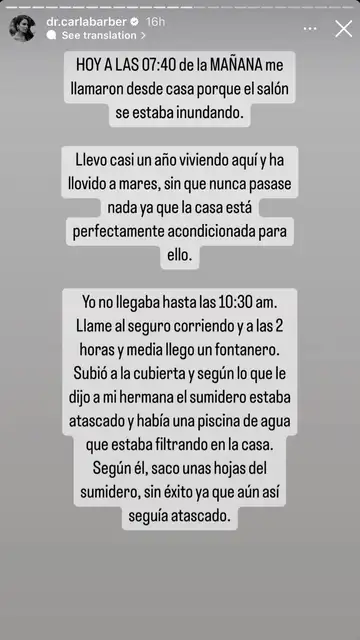 Carla Barber cuenta que su casa se ha inundado Carla Barber cuenta que su casa se ha inundado