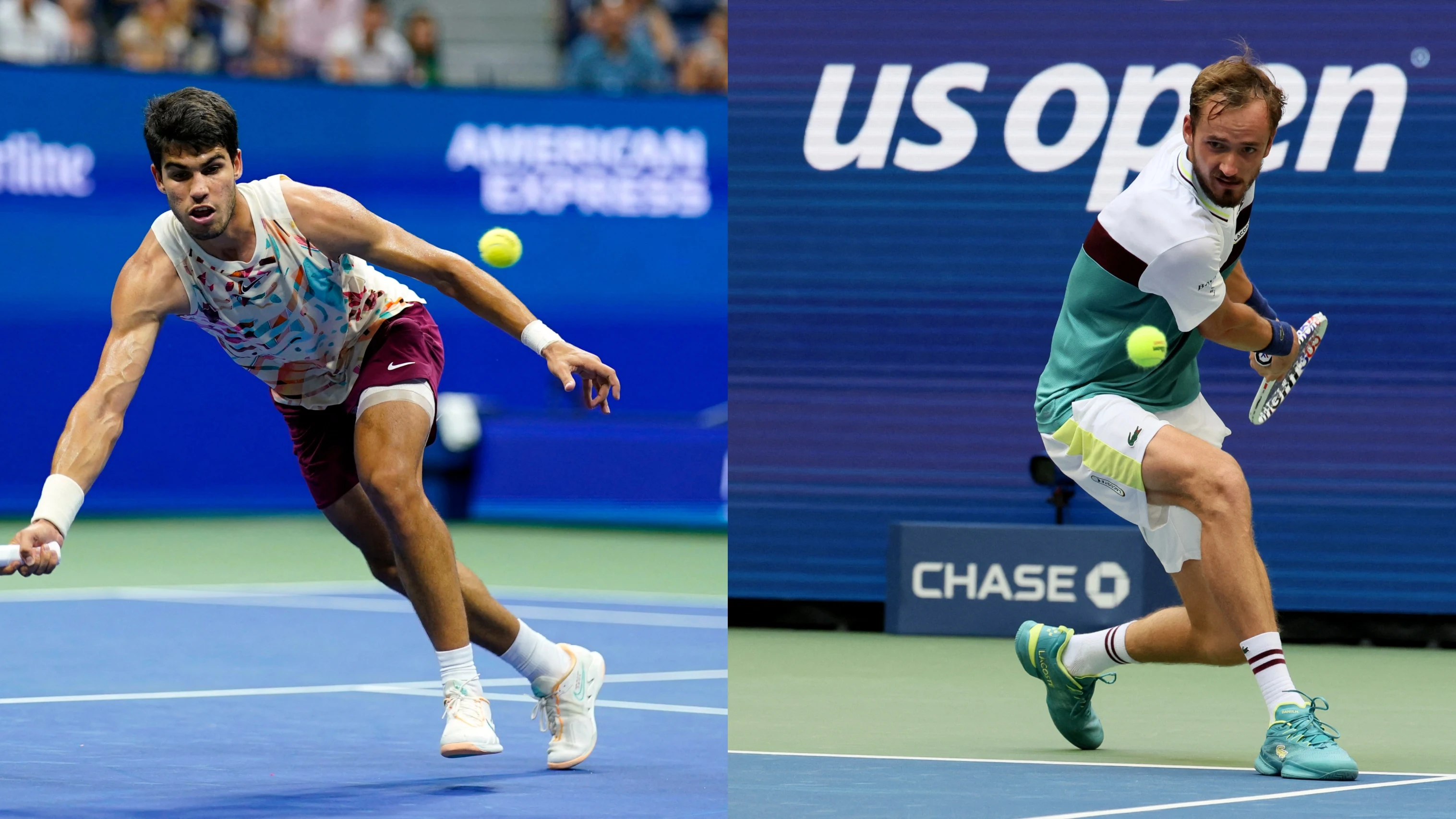 Carlos Alcaraz y Daniil Medvedev, en acción en el US Open Carlos Alcaraz y Daniil Medvedev, en acción en el US Open
