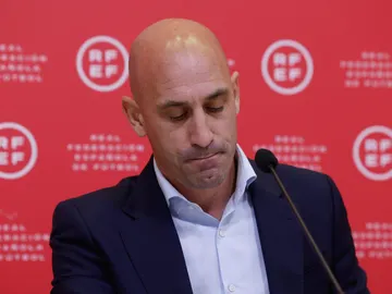 Luis Rubiales en una rueda de prensa en mayo de 2023 Luis Rubiales en una rueda de prensa en mayo de 2023