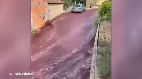 Caudales de vino tinto inundan las calles de Anadia, Portugal