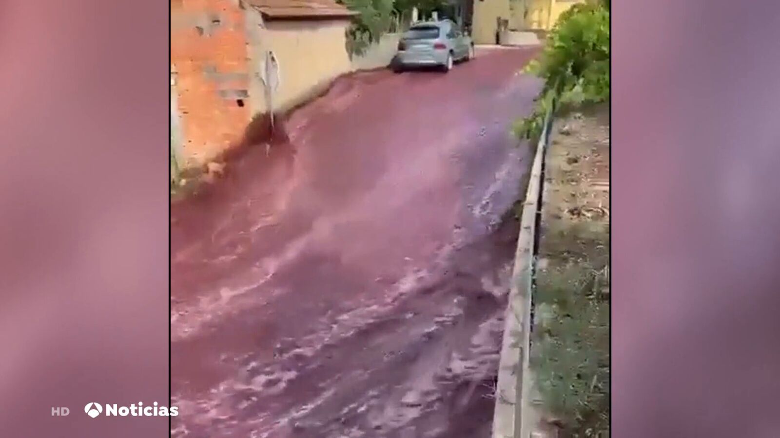Caudales de vino tinto inundan las calles de Anadia, Portugal, tras la explosión en una bodega