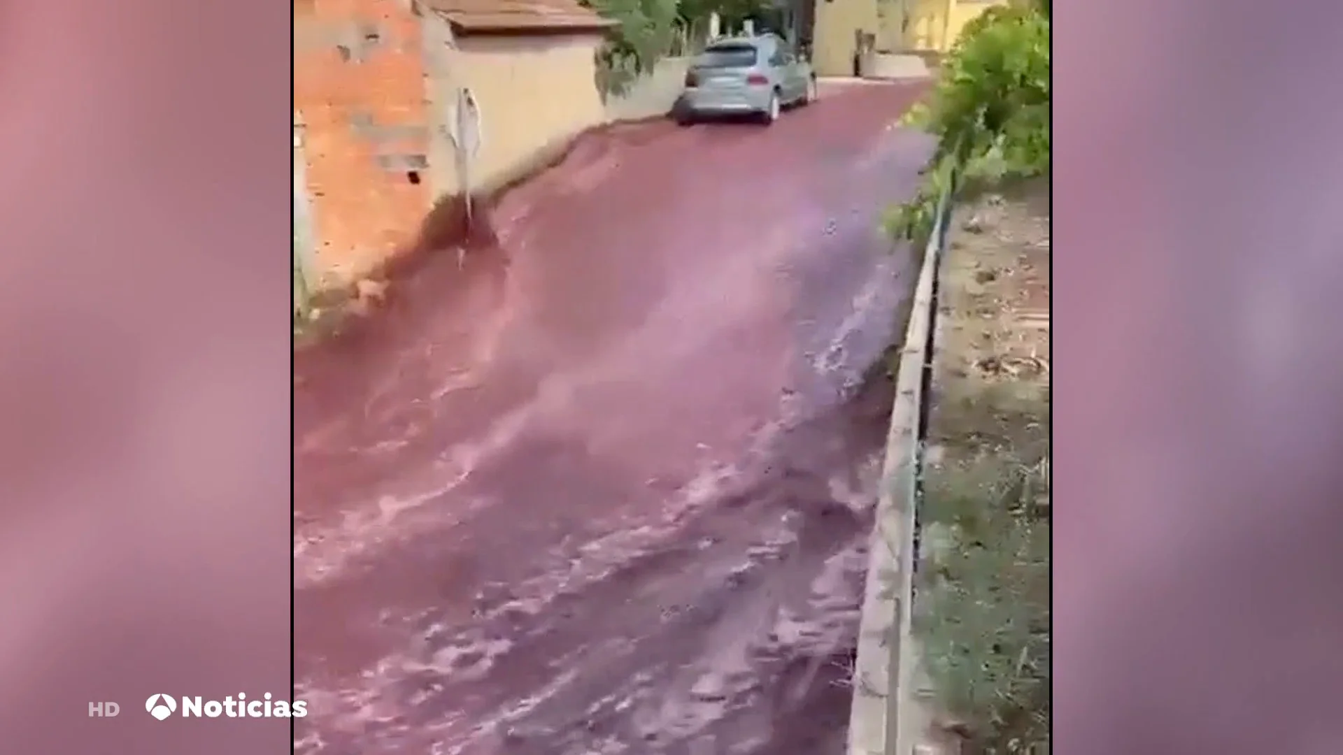 Caudales de vino tinto inundan las calles de Anadia, Portugal Caudales de vino tinto inundan las calles de Anadia, Portugal