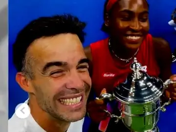 Pere Riba y Coco Gauff tras la final del US Open