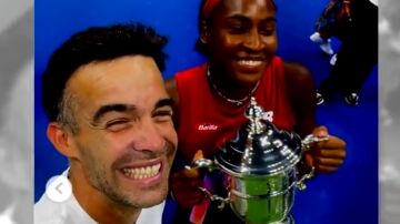 Pere Riba y Coco Gauff tras la final del US Open