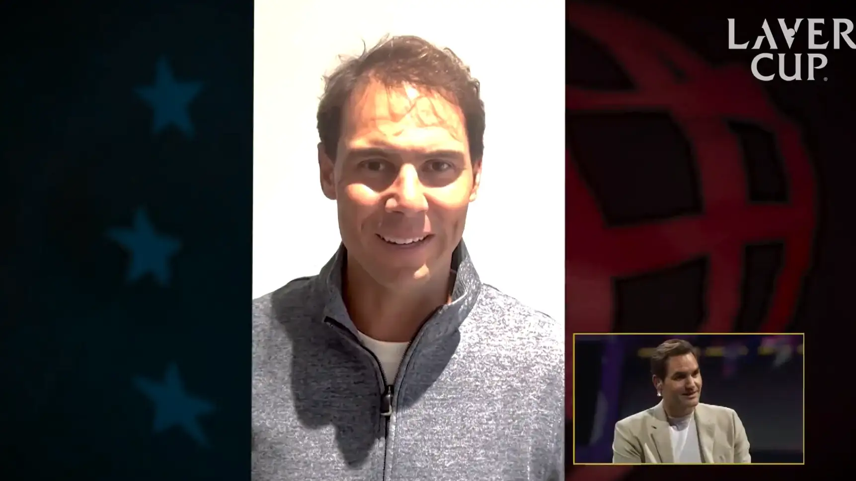 Nadal preguntando a Federer en directo en la Laver Cup 2023 Nadal preguntando a Federer en directo en la Laver Cup 2023