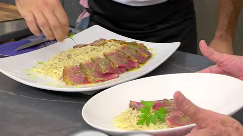 Receta de falso risotto de setas con láminas de roast beef, de Joseba Arguiñano