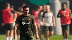 Xavi Hernández, en un entrenamiento del Barcelona