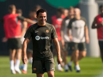 Xavi Hernández, en un entrenamiento del Barcelona