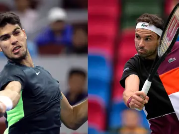 Carlos Alcaraz y Grigor Dimitrov, en acción en Shanghái Carlos Alcaraz y Grigor Dimitrov, en acción en Shanghái