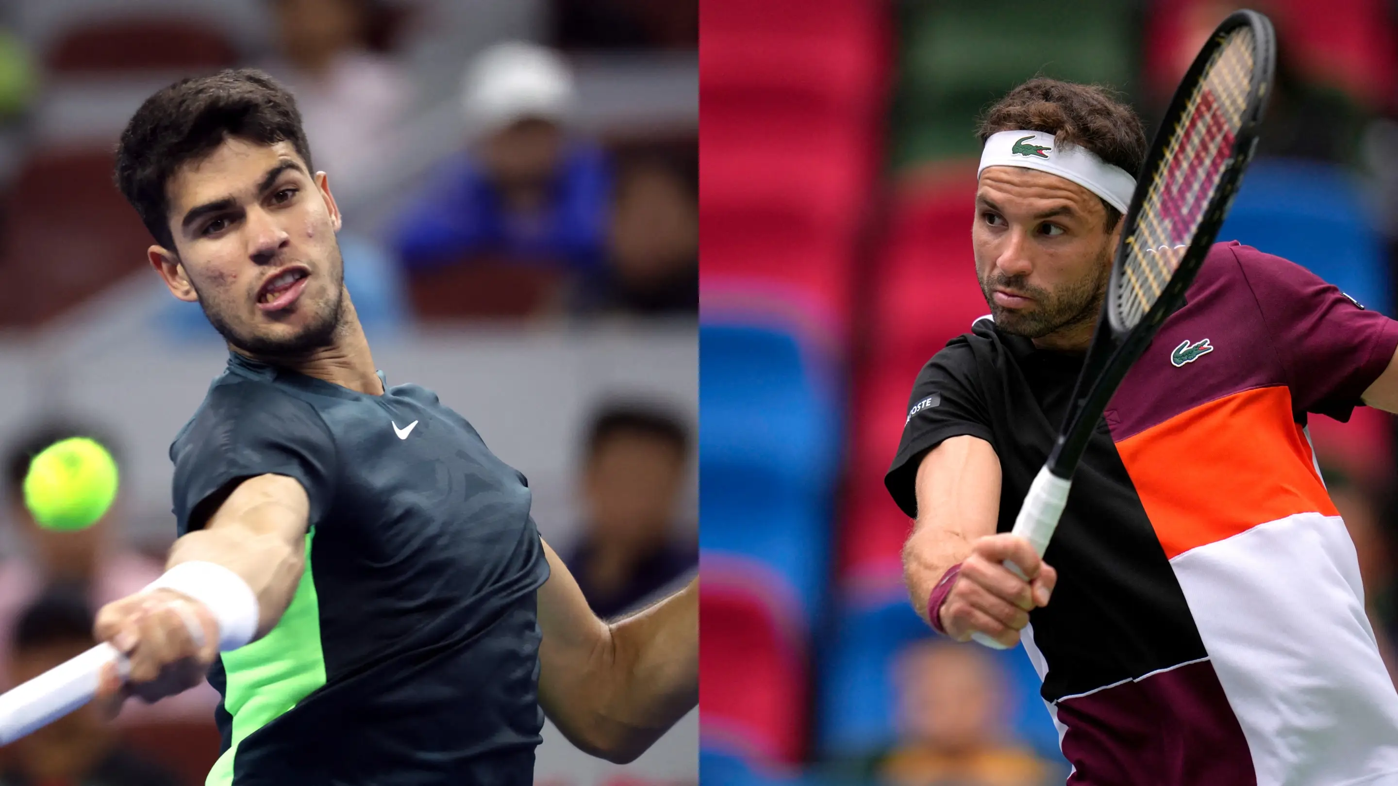 Carlos Alcaraz y Grigor Dimitrov, en acción en Shanghái Carlos Alcaraz y Grigor Dimitrov, en acción en Shanghái